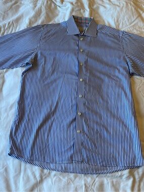 Eton Blue and White Narrow-Stripe Dress Shirt